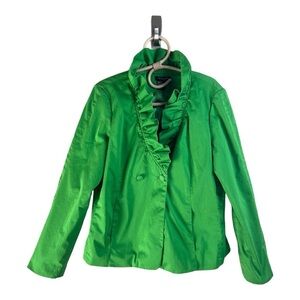 Sandro Sportswear Bright Green Cotton
Ruffle Collar Double Breast Blazer Large